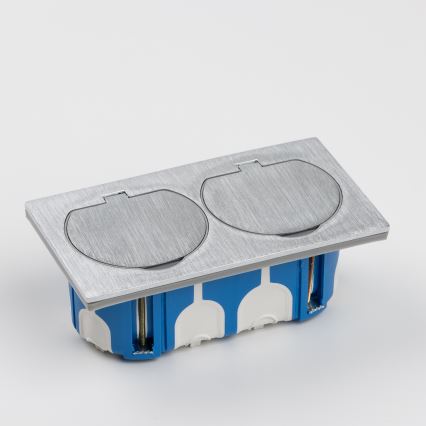 BRILAGI - Doble toma empotrada para cocina INBOX IP55, acabado plateado, rectangular