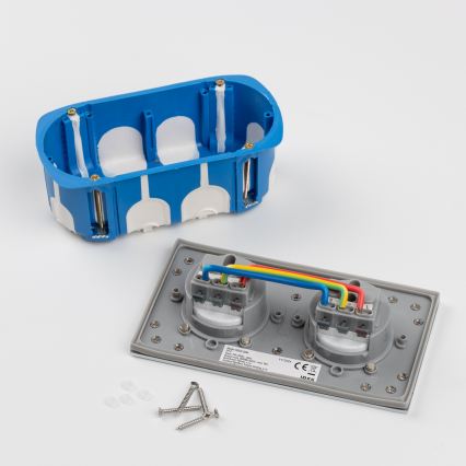 BRILAGI - Doble toma empotrada para cocina INBOX IP55, acabado plateado, rectangular