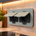 BRILAGI - Doble toma empotrada para cocina INBOX IP55, cromo mate, rectangular