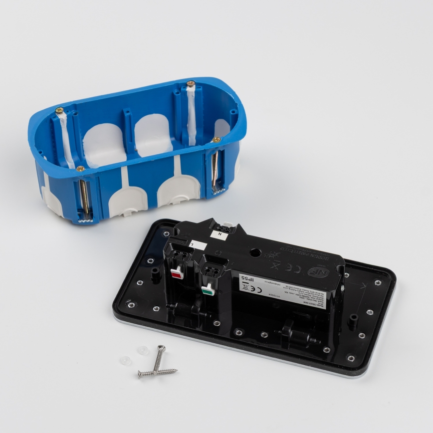 BRILAGI - Doble toma empotrada para cocina INBOX IP55, cromo mate, rectangular