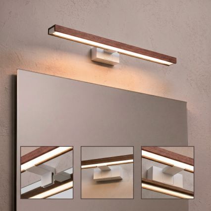 Brilagi - Iluminación LED para espejo de baño 3 en 1 WOODY MIRROR LED/12W/230V 60 cm IP44 blanco/roble cerezo