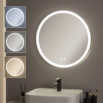 Brilagi - Espejo de baño con calefacción LED regulable y retroiluminación ALU PRO LED/18W/230V diámetro 60 cm 3000/4000/6500K IP44 negro CRI 90