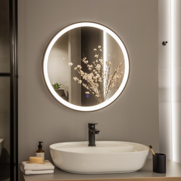 Brilagi - Espejo de baño LED ASTI LED/19W/230V diámetro 60 cm negro IP44 CRI 90 regulable + CCT