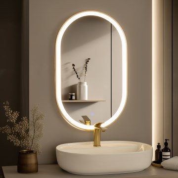 BRILAGI - Espejo de baño LED ERBA LED/25W/230V 50x80 cm dorado IP44 IRC 90 regulable + CCT