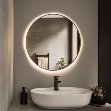 Brilagi - Espejo de baño LED NOVARA LED/19W/230V Ø 60 cm negro IP44 IRC 90 regulable + CCT