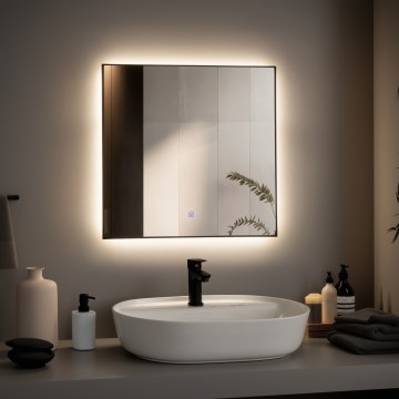 Brilagi - Espejo de baño LED SUELLO LED/24W/230V 60x60 cm negro IP44 CRI 90 regulable + CCT