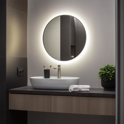 BRILAGI - Espejo de baño LED VENA BLACK LED/19W/230V Ø 60 cm IP44 CRI 90 regulable + CCT (temperatura de color ajustable)