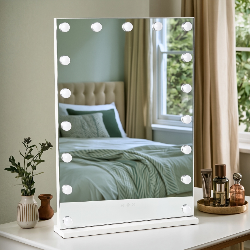 BRILAGI - LED Espejo de maquillaje regulable HOLLYWOOD LED/15W/230V CCT + 2x USB 55x77 cm blanco