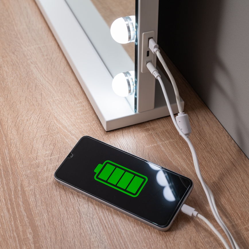 BRILAGI - LED Espejo de maquillaje regulable HOLLYWOOD LED/15W/230V CCT + 2x USB 55x77 cm blanco