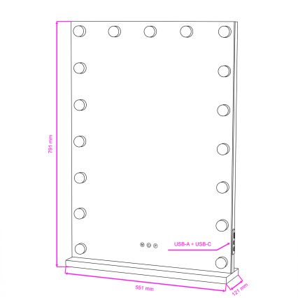 BRILAGI - LED Espejo de maquillaje regulable HOLLYWOOD LED/15W/230V CCT + 2x USB 55x77 cm blanco