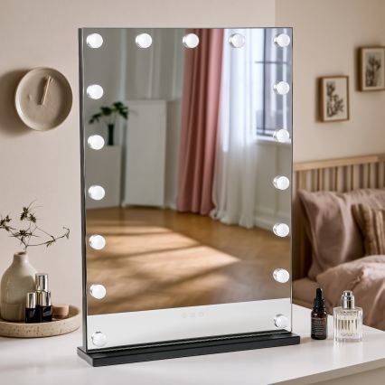 BRILAGI - Espejo de maquillaje LED regulable HOLLYWOOD LED/15W/230V CCT + 2x USB 55x77 cm negro