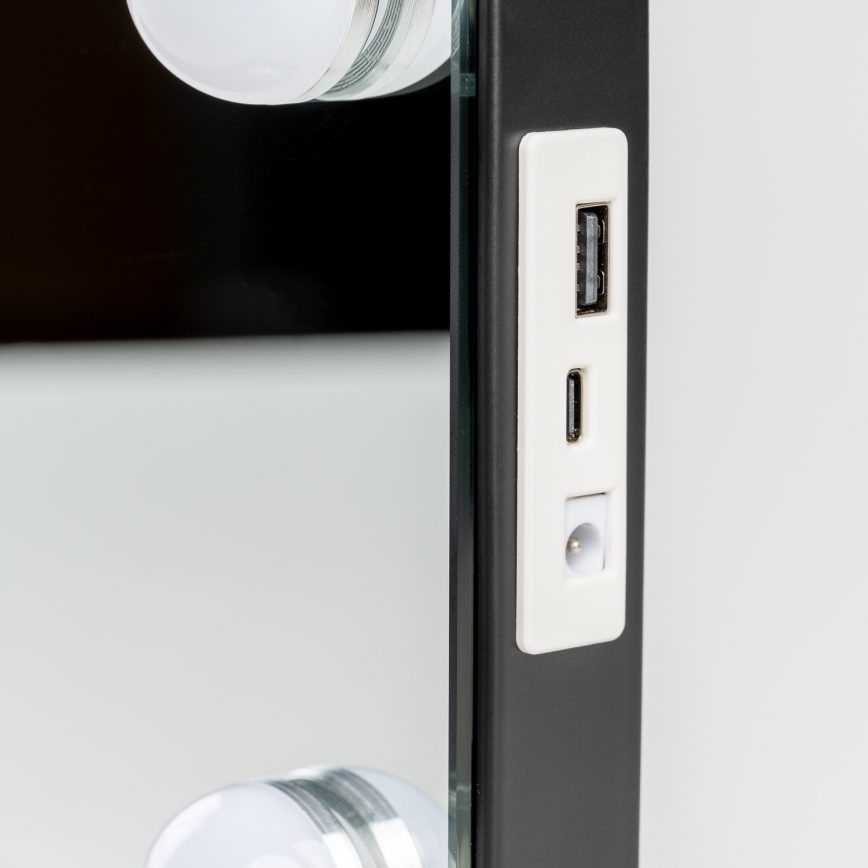 BRILAGI - Espejo de maquillaje LED regulable HOLLYWOOD LED/15W/230V CCT + 2x USB 55x77 cm negro