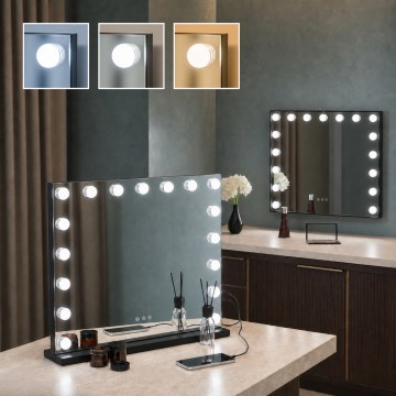 BRILAGI - Espejo de maquillaje LED regulable HOLLYWOOD LED/15W/230V CCT + 2 puertos USB 60x50 cm negro