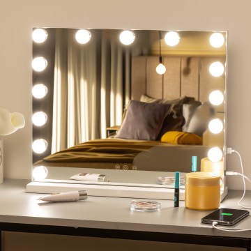 BRILAGI - Espejo de maquillaje LED regulable HOLLYWOOD LED/15W/230V CCT + USB blanco