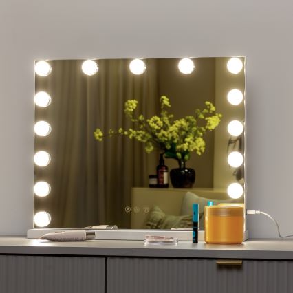 BRILAGI - Espejo de maquillaje LED regulable HOLLYWOOD LED/15W/230V CCT + USB blanco