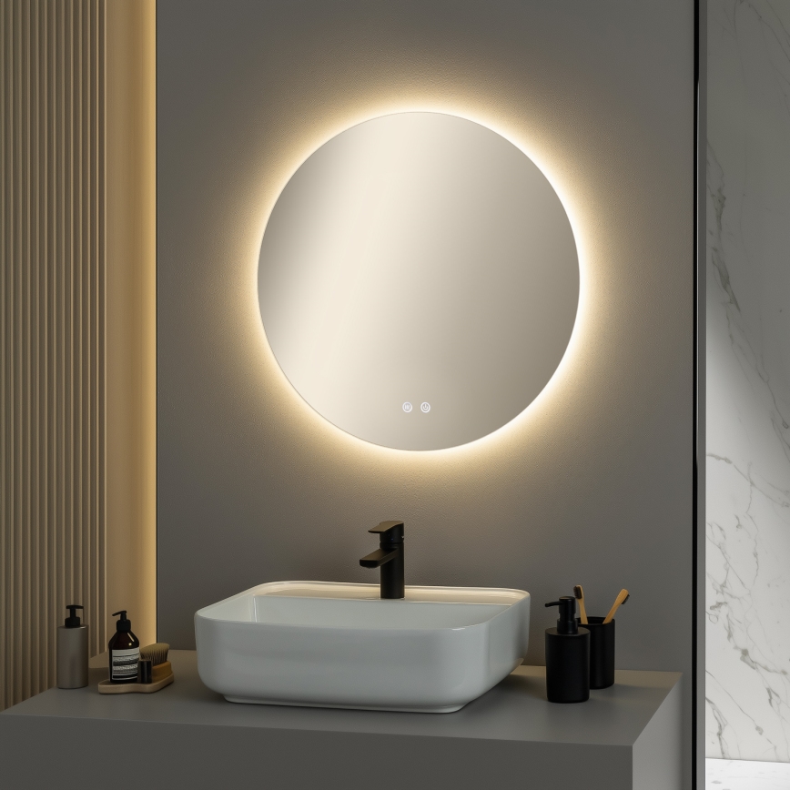 BRILAGI - Espejo de baño calefactado DEMI ECO LED/12W/230V, diámetro 60 cm, IP44, CRI 90, regulable + CCT