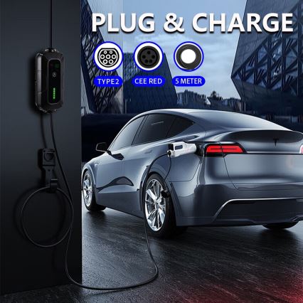 Brilagi - Estación de carga para coches eléctricos FAST AC Tipo 2 16A/380V 11kW + enchufe 230V, 3,7kW 5m + estuche