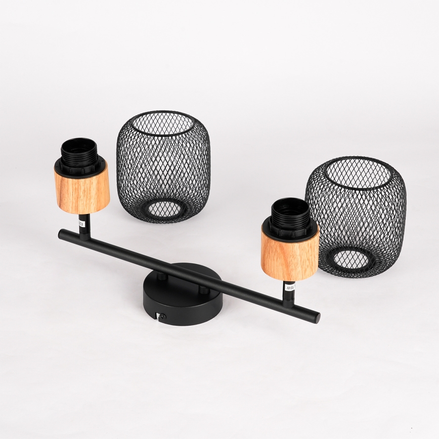 Brilagi - Foco BASKLITE 2xE27/15W/230V madera/negro