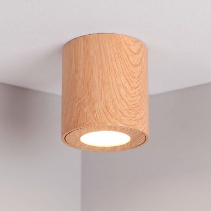 BRILAGI - Foco de baño MIA 1xGU10/30W/230V 84x80 mm decoración de roble IP44