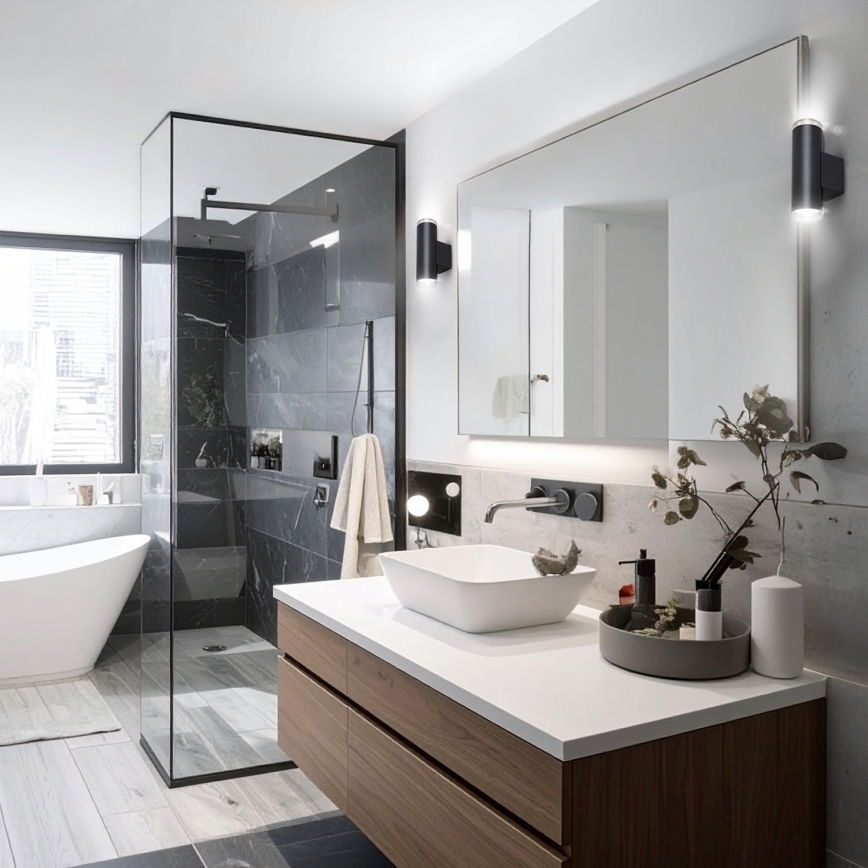Brilagi - Aplique de pared para baño SELE AQUA 2xGU10/30W/230V IP44 negro