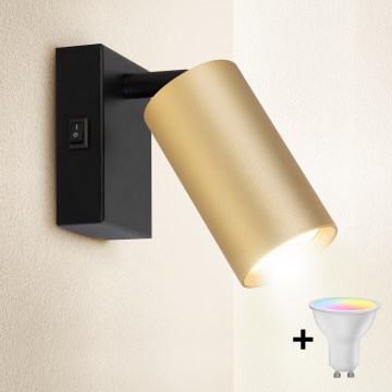 Brilagi - Foco de pared LED RGBW regulable SELE 1xGU10/4,8W/230V 3000K negro/dorado + mando a distancia