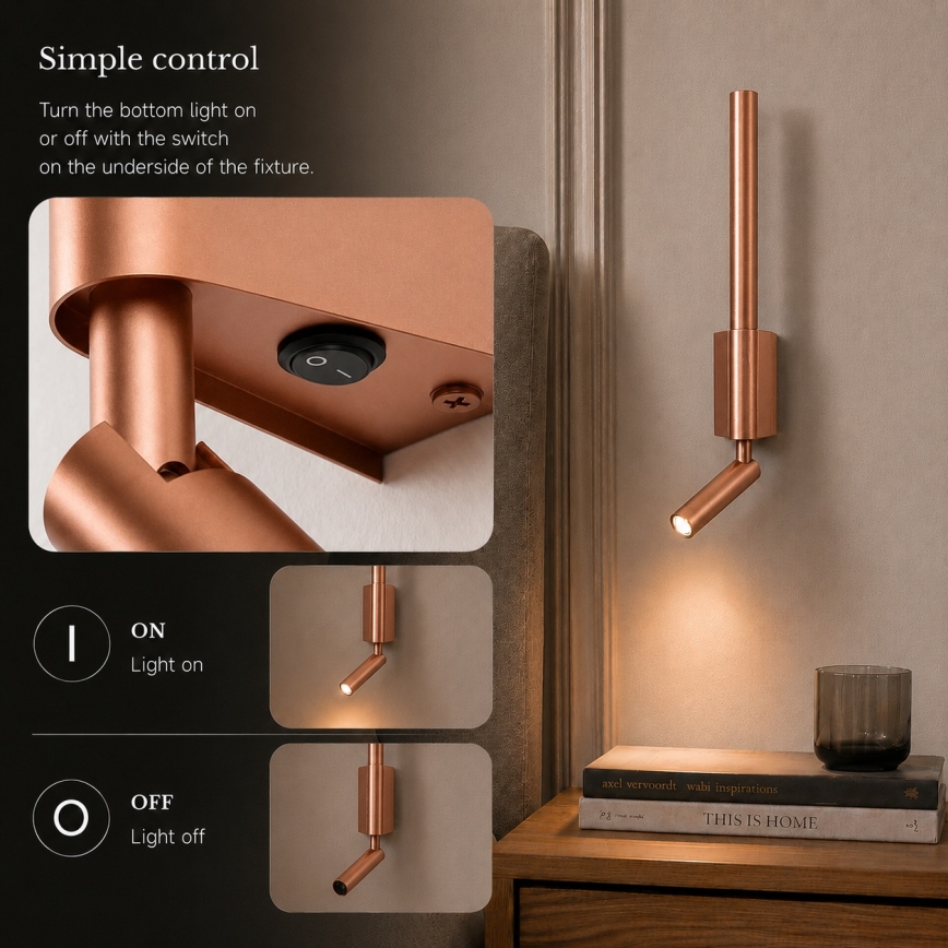 BRILAGI - Aplique de pared LED orientable VIXON, LED/3W/230V + LED/5W, bronce, IRC 90