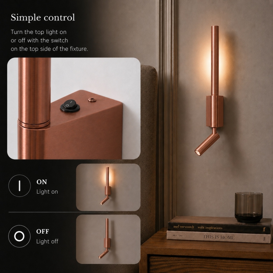 BRILAGI - Aplique de pared LED orientable VIXON, LED/3W/230V + LED/5W, bronce, IRC 90