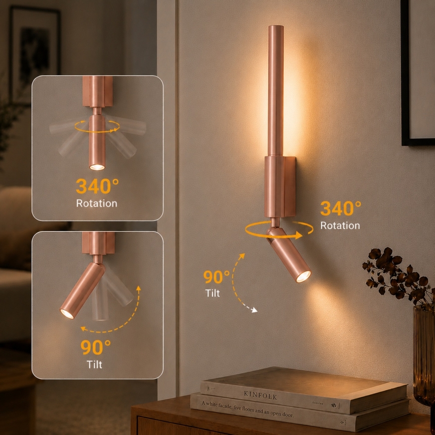 BRILAGI - Aplique de pared LED orientable VIXON, LED/3W/230V + LED/5W, bronce, IRC 90