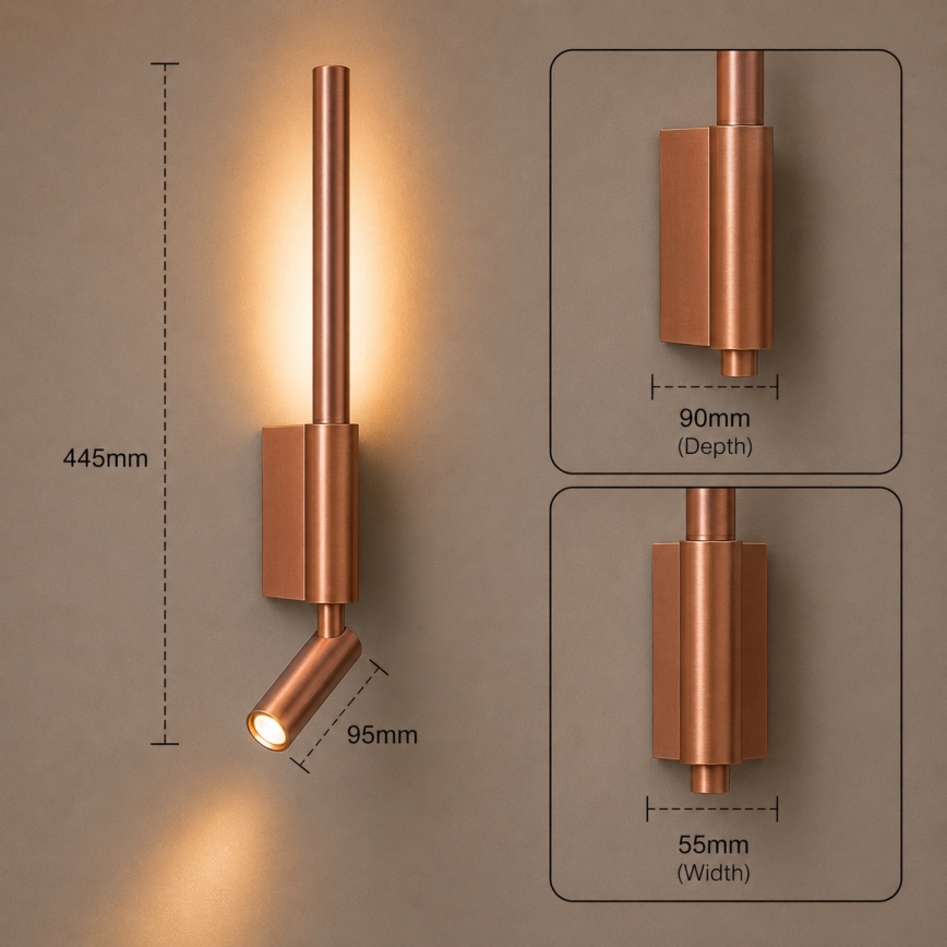BRILAGI - Aplique de pared LED orientable VIXON, LED/3W/230V + LED/5W, bronce, IRC 90