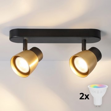 Brilagi - Foco empotrable LED RGBW regulable NUGGET 2xGU10/4,8W/230V 3000K negro/dorado + mando a distancia