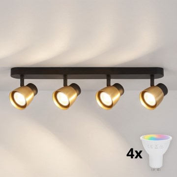 Brilagi - Foco empotrable LED RGBW regulable NUGGET 4xGU10/4,8W/230V 3000K negro/dorado + mando a distancia