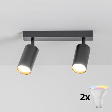 Brilagi - Foco empotrable LED RGBW regulable SELE 2xGU10/4,8W/230V 3000K negro/dorado + mando a distancia