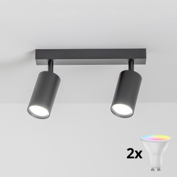 Brilagi - Foco empotrable LED RGBW regulable SELE 2xGU10/4,8W/230V 3000K negro + mando a distancia