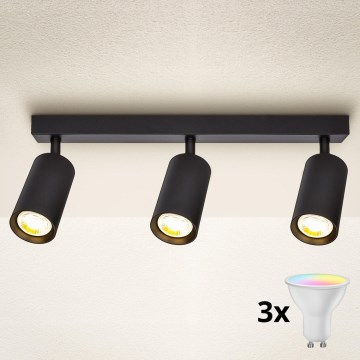 Brilagi - Foco empotrable LED RGBW regulable SELE 3xGU10/4,8W/230V 3000K negro + mando a distancia