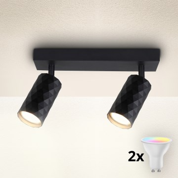 Brilagi - Foco empotrable LED RGBW regulable SELE DIAMANT 2xGU10/4,8W/230V 3000K negro + mando a distancia