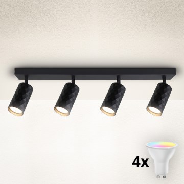 Brilagi - Foco empotrable LED RGBW regulable SELE DIAMANT 4xGU10/4,8W/230V 3000K negro + mando a distancia