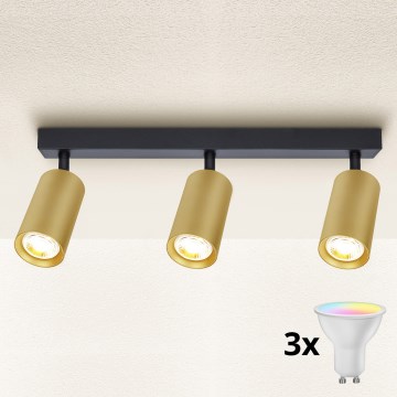 Brilagi - Foco empotrable LED RGBW regulable SELE GOLDEN 3xGU10/4,8W/230V 3000K negro/dorado + mando a distancia