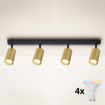 Brilagi - Foco empotrable LED RGBW regulable SELE GOLDEN 4xGU10/4,8W/230V 3000K negro/dorado + control remoto