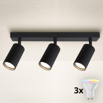 Brilagi - Foco empotrable LED RGBW regulable SELE MODERN 3xGU10/4,8W/230V 3000K negro + mando a distancia