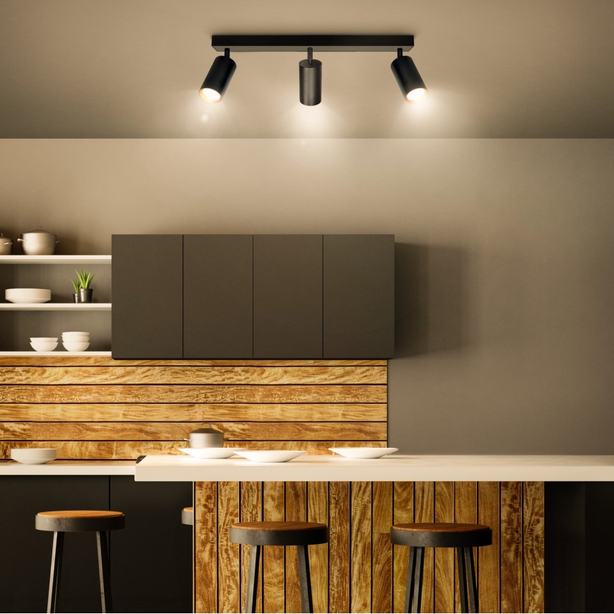 Brilagi - Foco empotrable LED RGBW regulable SELE 3x GU10 / 4,8W / 230V / 3000K, negro/dorado + mando a distancia