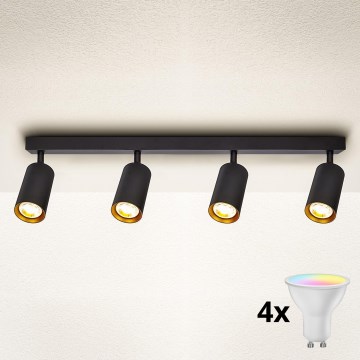 Brilagi - Foco LED RGBW regulable SELE 4xGU10/4,8W/230V 3000K negro/oro + mando a distancia