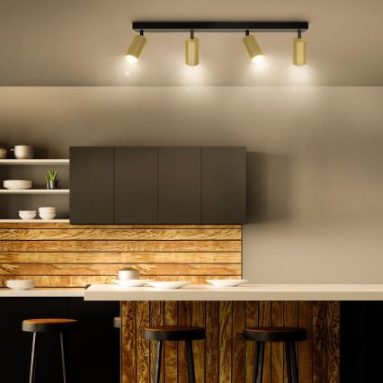 Brilagi - Foco empotrable LED RGBW regulable SELE GOLDEN 4xGU10/4,8W/230V 3000K negro/dorado + control remoto