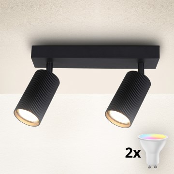 Brilagi - Foco LED RGBW regulable SELE MODERN 2xGU10/4,8W/230V 3000K negro + mando a distancia