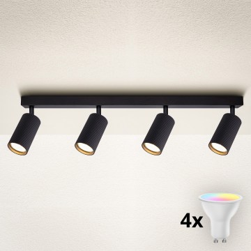 Brilagi - Foco LED RGBW regulable SELE MODERN 4xGU10/4,8W/230V 3000K negro + control remoto