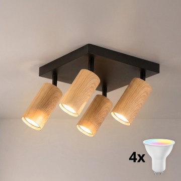 BRILAGI - Foco LED RGBW regulable SELE SQUARE 4xGU10/6,5W/230V 2700-6500K negro/acabado roble