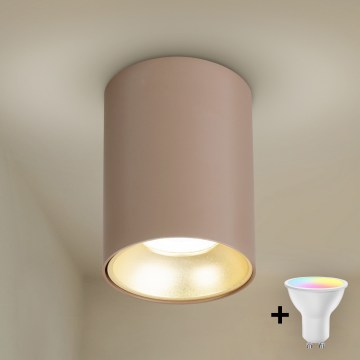 Brilagi - Foco LED RGBW regulable TRINE 1xGU10/4,8W/230V 3000K beige/dorado + mando a distancia
