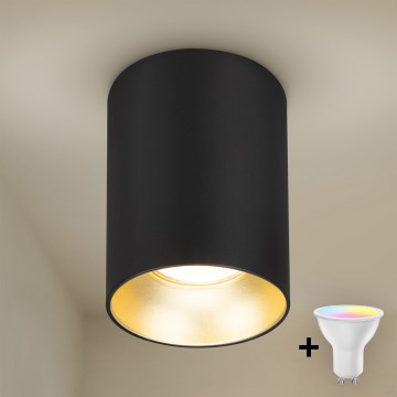Brilagi - Foco LED RGBW regulable TRINE 1xGU10/4,8W/230V 3000K negro/dorado + mando a distancia