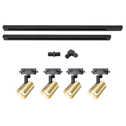 Brilagi - Foco orientable para sistema de riel HUSKY 4xGU10/10W/230V negro/dorado