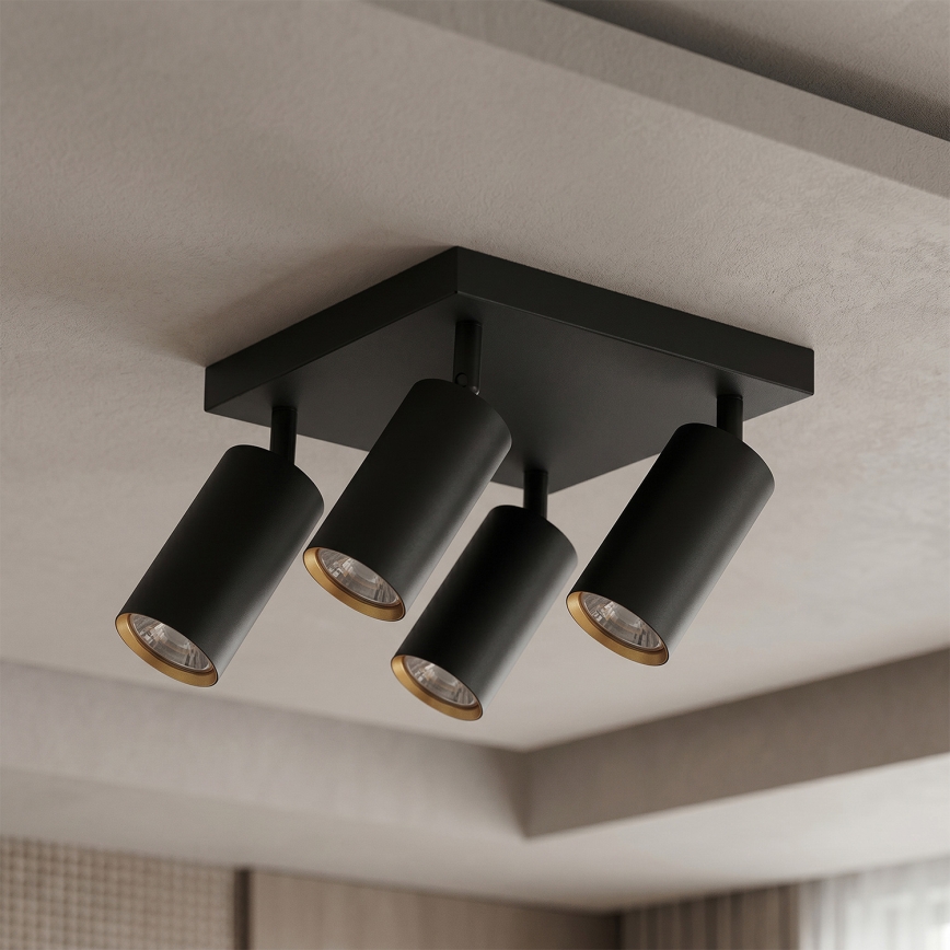 Brilagi - Foco orientable SELE SQUARE 4xGU10/30W/230V negro/dorado
