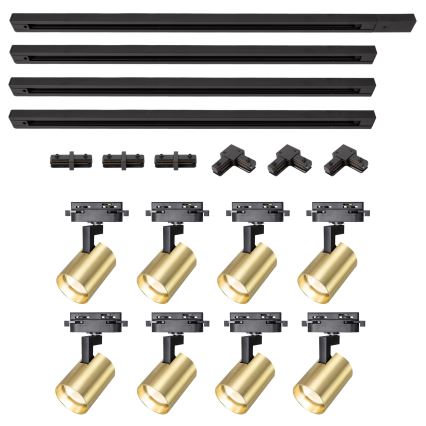 Brilagi - Foco para sistema de riel HUSKY 8xGU10/10W/230V, acabado negro/dorado